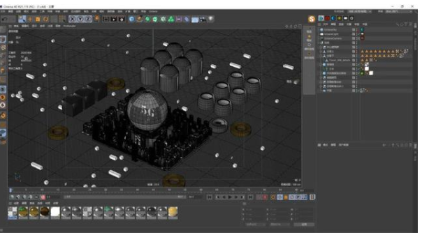 C4D工程模板：科技暗黑钢铁城市5G元素